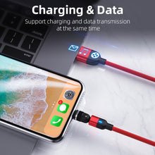 Load image into Gallery viewer, 2m 3A Output 3 in 1 USB to 8 Pin + USB-C / Type-C + Micro USB 540 Degree Rotating Magnetic Data Sync Charging Cable