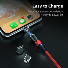 Load image into Gallery viewer, 2m 3A Output 3 in 1 USB to 8 Pin + USB-C / Type-C + Micro USB 540 Degree Rotating Magnetic Data Sync Charging Cable