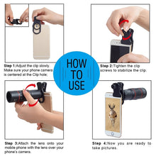 Load image into Gallery viewer, APEXEL APL-T18XBZJ5 4 in 1 18X Telescope + 0.63X Wide Lens + 198 Degrees Fisheye Lens + 15X Macro Lens Universal External Camera Phone Lens