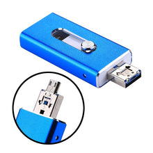 Load image into Gallery viewer, RQW-02 3 in 1 USB 2.0 &amp; 8 Pin &amp; Micro USB 32GB Flash Drive, RQW-02 Blue