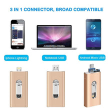 Load image into Gallery viewer, RQW-02 3 in 1 USB 2.0 &amp; 8 Pin &amp; Micro USB 32GB Flash Drive, RQW-02 Blue