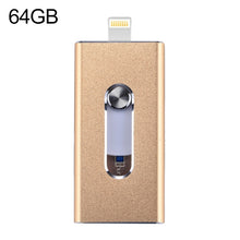 Load image into Gallery viewer, RQW-02 3 in 1 USB 2.0 &amp; 8 Pin &amp; Micro USB 64GB Flash Drive, RQW-02 Gold