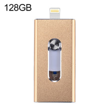 Load image into Gallery viewer, RQW-02 3 in 1 USB 2.0 &amp; 8 Pin &amp; Micro USB 128GB Flash Drive, RQW-02 Gold