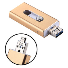 Load image into Gallery viewer, RQW-02 3 in 1 USB 2.0 &amp; 8 Pin &amp; Micro USB 128GB Flash Drive, RQW-02 Gold