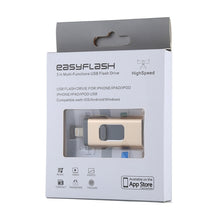 Load image into Gallery viewer, easyflash RQW-01B 3 in 1 USB 2.0 &amp; 8 Pin &amp; Micro USB 32GB Flash Drive, RQW-01B Gold