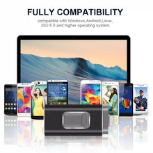 Load image into Gallery viewer, easyflash RQW-01B 3 in 1 USB 2.0 &amp; 8 Pin &amp; Micro USB 128GB Flash Drive, RQW-01B Black