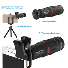 Load image into Gallery viewer, 3 in 1 Universal 18X Telephoto Lens + Tripod Mount + Mobile Phone Clip