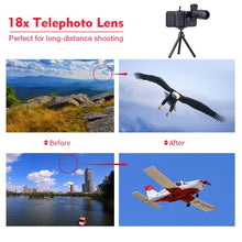 Load image into Gallery viewer, 3 in 1 Universal 18X Telephoto Lens + Tripod Mount + Mobile Phone Clip