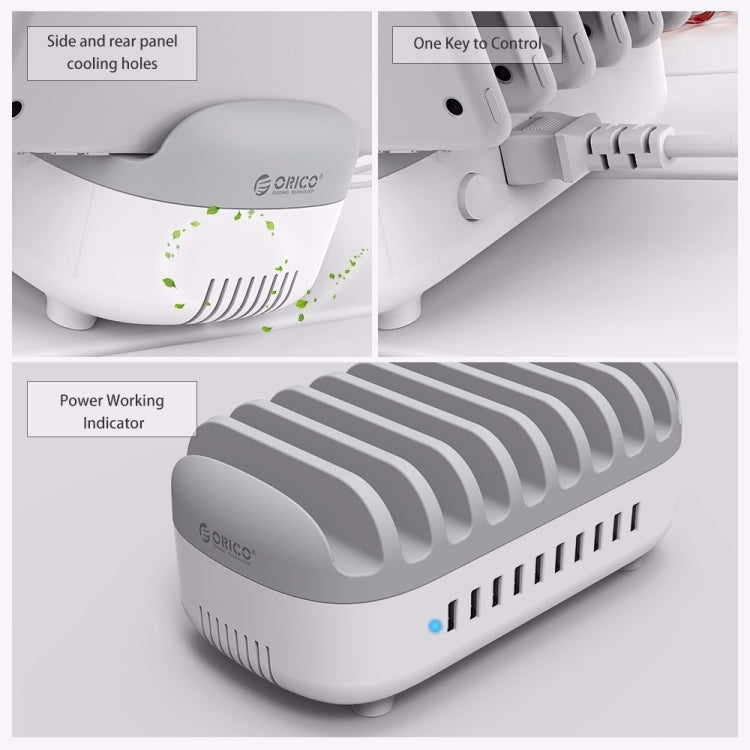 ORICO DUK-10P 120W 10 USB Ports Smart Charging Station with Phone & Tablet Stand, EU Plug, EU Plug(White), EU Plug(Black), US Plug(Black), US Plug(White), UK Plug(Black), UK Plug(White), AU Plug(Black), AU Plug(White)