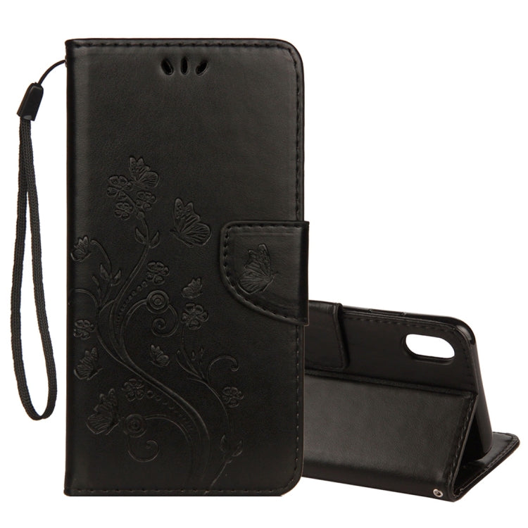 For iPhone XR Embossed Butterfly Pattern Horizontal Flip Leather Case with Card Slot & Holder & Wallet & Lanyard