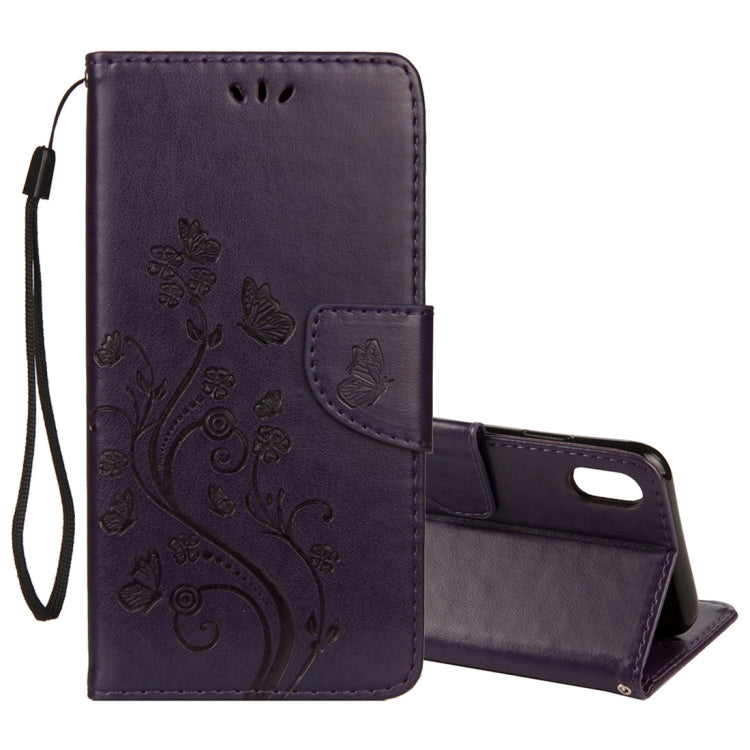 For iPhone XR Embossed Butterfly Pattern Horizontal Flip Leather Case with Card Slot & Holder & Wallet & Lanyard