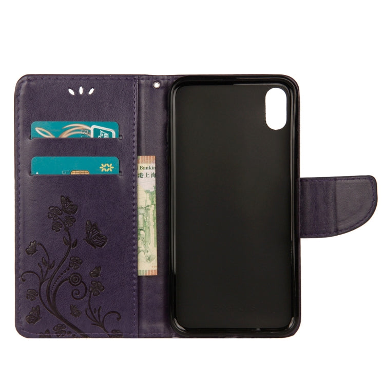 For iPhone XR Embossed Butterfly Pattern Horizontal Flip Leather Case with Card Slot & Holder & Wallet & Lanyard, For XR