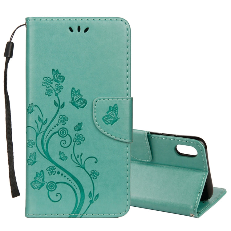 For iPhone XR Embossed Butterfly Pattern Horizontal Flip Leather Case with Card Slot & Holder & Wallet & Lanyard