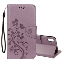 Load image into Gallery viewer, For iPhone XR Embossed Butterfly Pattern Horizontal Flip Leather Case with Card Slot &amp; Holder &amp; Wallet &amp; Lanyard