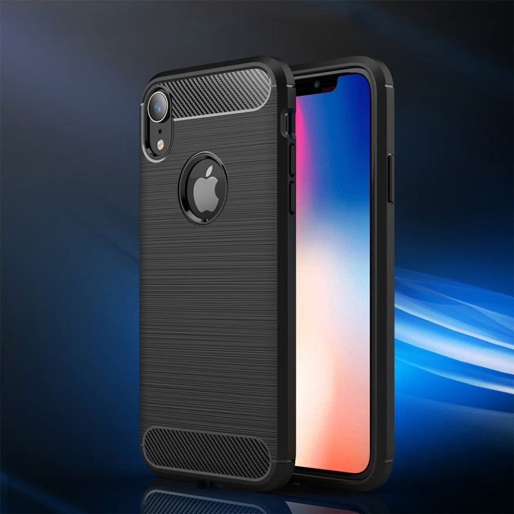 For iPhone XR Brushed Texture Carbon Fiber Shockproof TPU Protective Back Case