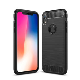 For iPhone XR Brushed Texture Carbon Fiber Shockproof TPU Protective Back Case