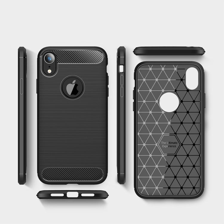 For iPhone XR Brushed Texture Carbon Fiber Shockproof TPU Protective Back Case