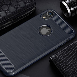 For iPhone XR Brushed Texture Carbon Fiber Shockproof TPU Protective Back Case, For iPhone XR