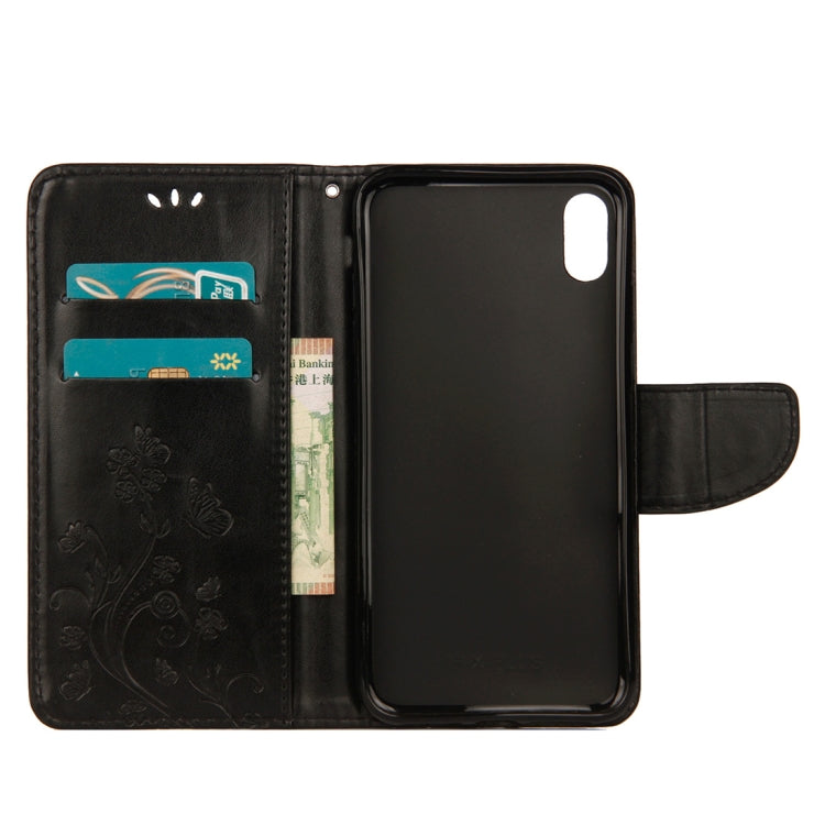 For iPhone XS Max Embossed Butterfly Pattern Horizontal Flip Leather Case with Card Slot & Holder & Wallet & Lanyard