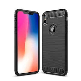 For iPhone XS Max Brushed Texture Carbon Fiber Shockproof TPU Protective Back Case