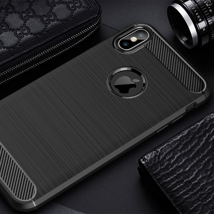 For iPhone XS Max Brushed Texture Carbon Fiber Shockproof TPU Protective Back Case