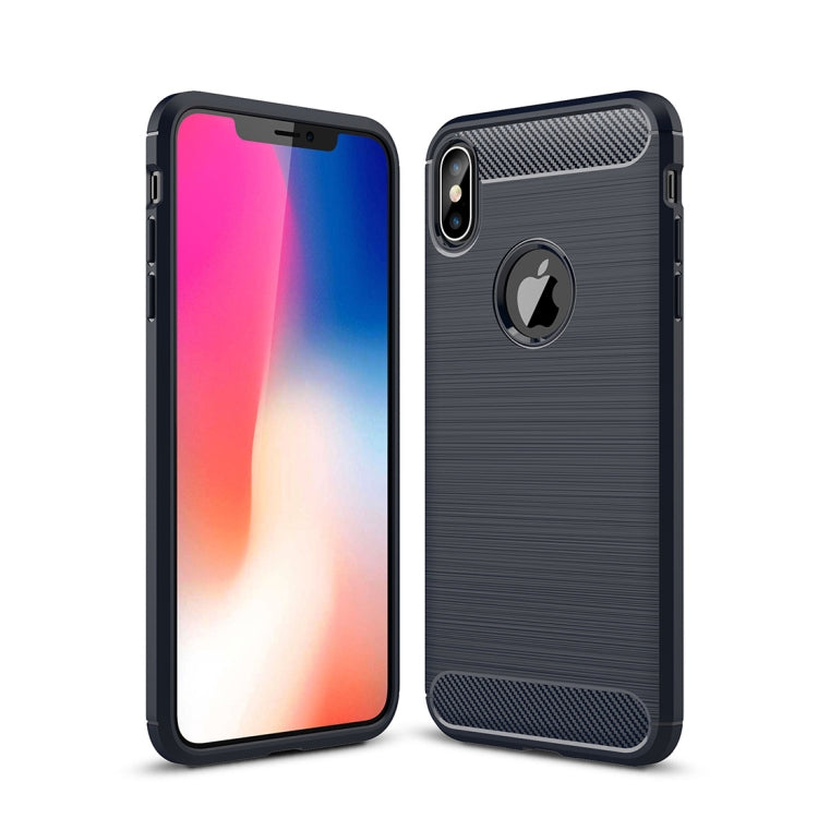 For iPhone XS Max Brushed Texture Carbon Fiber Shockproof TPU Protective Back Case