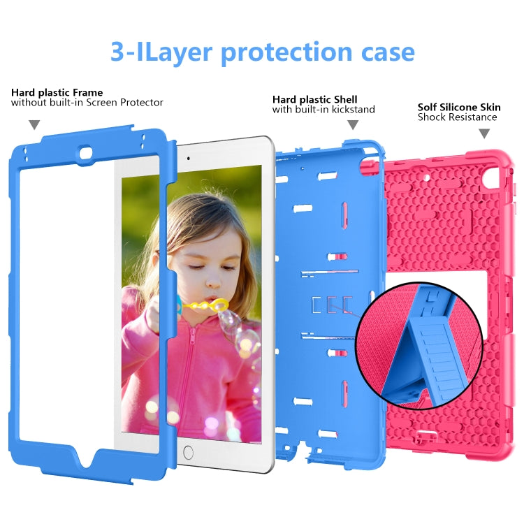 Shockproof Two-color Silicone Protection Shell for iPad Mini 2019 & 4, with Holder (Rose Red+Blue)