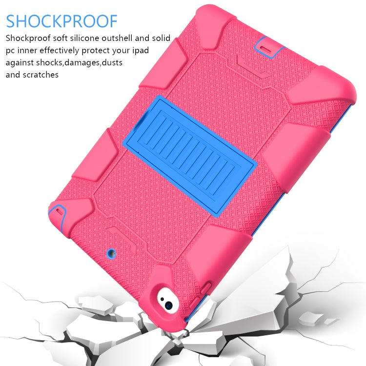 Shockproof Two-color Silicone Protection Shell for iPad Mini 2019 & 4, with Holder (Rose Red+Blue)