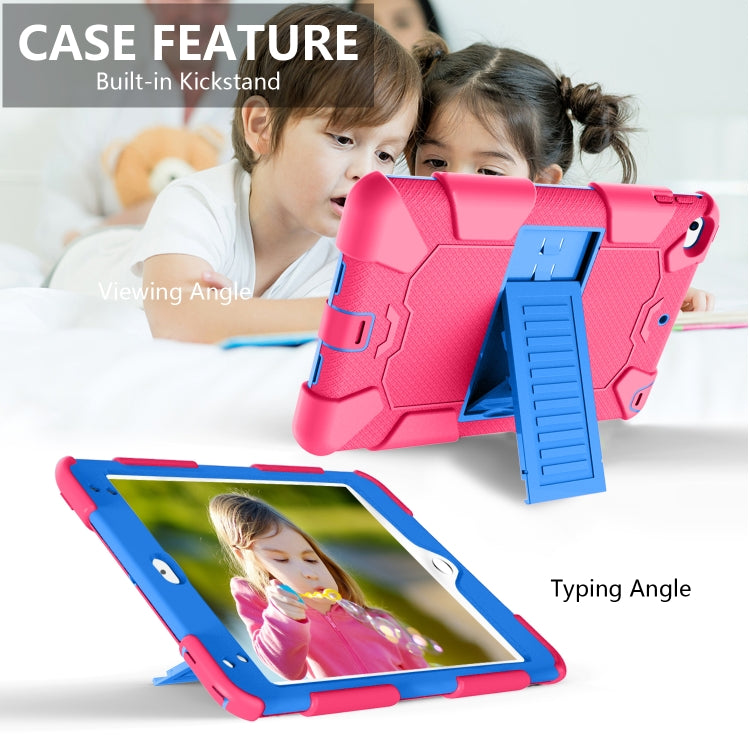 Shockproof Two-color Silicone Protection Shell for iPad Mini 2019 & 4, with Holder (Rose Red+Blue)