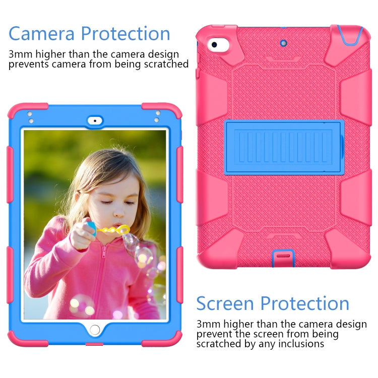 Shockproof Two-color Silicone Protection Shell for iPad Mini 2019 & 4, with Holder (Rose Red+Blue)
