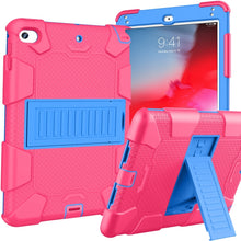 Load image into Gallery viewer, Shockproof Two-color Silicone Protection Shell for iPad Mini 2019 &amp; 4, with Holder (Rose Red+Blue), IPRO0183A, IPRO0183B, IPRO0183C, IPRO0183D, IPRO0183E, IPRO0183F, IPRO0183G, IPRO0183H, IPRO0183I, IPRO0183J, IPRO0183K