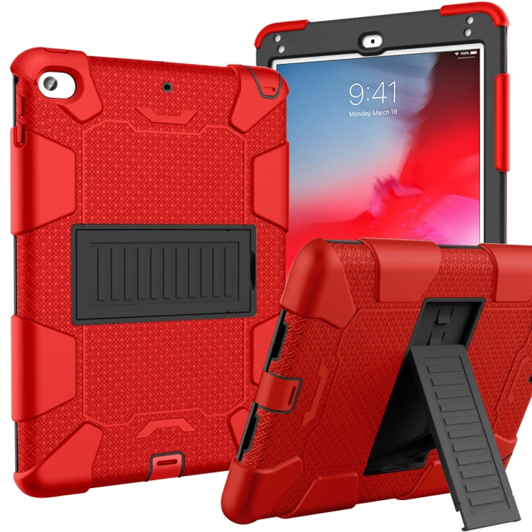 Shockproof Two-color Silicone Protection Shell for iPad Mini 2019 & 4, with Holder (Rose Red+Blue)