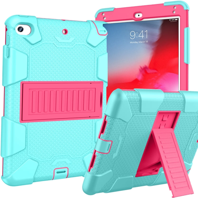Shockproof Two-color Silicone Protection Shell for iPad Mini 2019 & 4, with Holder (Rose Red+Blue)