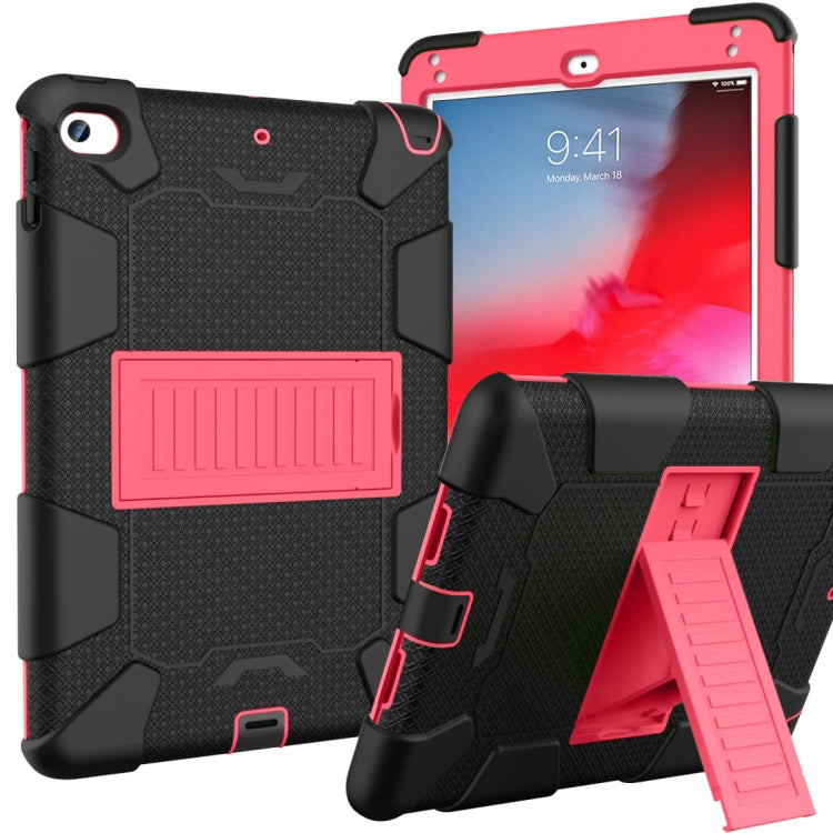 Shockproof Two-color Silicone Protection Shell for iPad Mini 2019 & 4, with Holder (Rose Red+Blue)