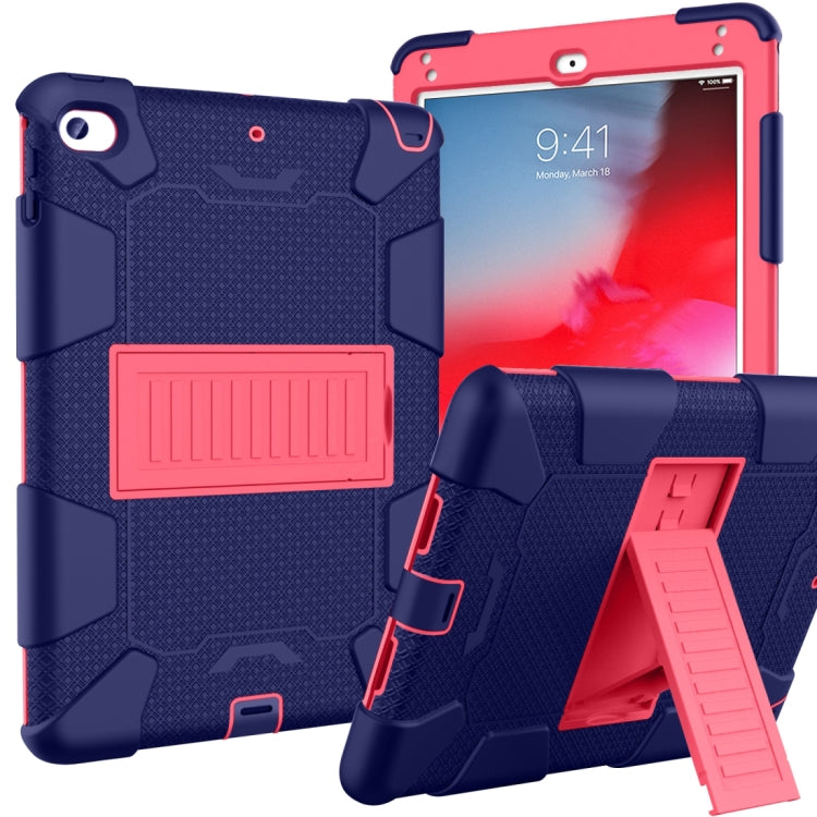 Shockproof Two-color Silicone Protection Shell for iPad Mini 2019 & 4, with Holder (Rose Red+Blue)