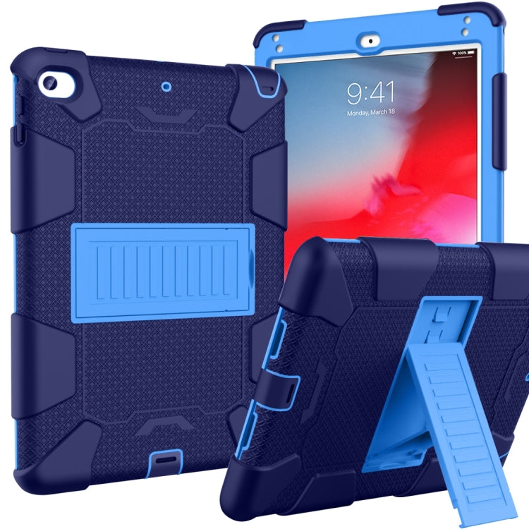 Shockproof Two-color Silicone Protection Shell for iPad Mini 2019 & 4, with Holder (Rose Red+Blue)