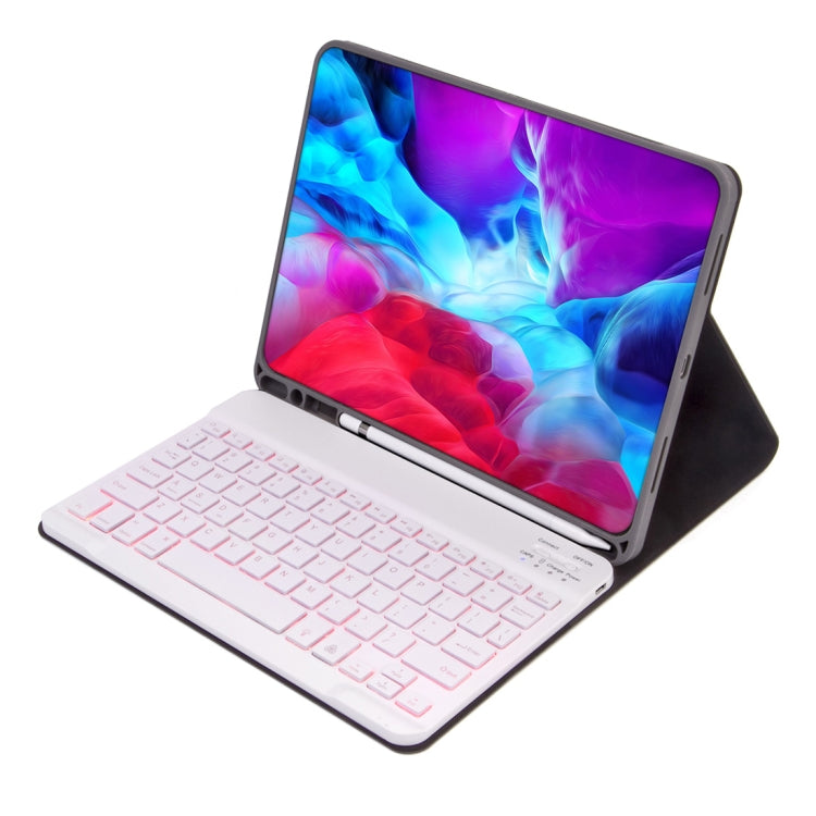 X-11BS Skin Plain Texture Detachable Bluetooth Keyboard Tablet Case for iPad Pro 11 inch 2020 / 2018, with Pen Slot & Backlight, White Keyboard