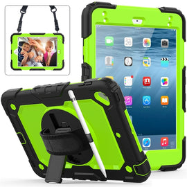 Shockproof Black Silica Gel + Colorful PC Protective Case for iPad Mini 2019 / Mini 4, with Holder & Shoulder Strap & Hand Strap & Pen Slot