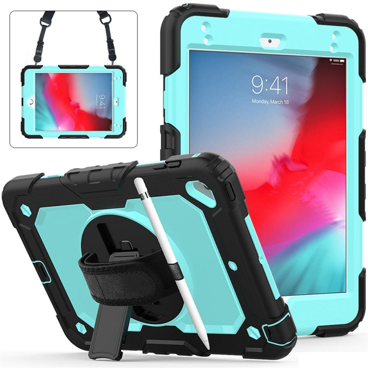 Shockproof Black Silica Gel + Colorful PC Protective Case for iPad Mini 2019 / Mini 4, with Holder & Shoulder Strap & Hand Strap & Pen Slot