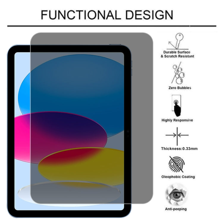 For iPad 10th Gen 10.9 2022 0.33mm 9H 2.5D Privacy Explosion-proof Tempered Glass Film, For iPad 10th Gen 10.9 2022
