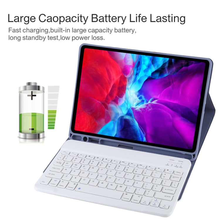 TG11B Detachable Bluetooth White Keyboard + Microfiber Leather Tablet Case for iPad Pro 11 inch (2020), with Pen Slot & Holder