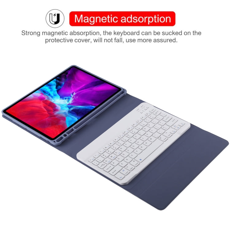 TG11B Detachable Bluetooth White Keyboard + Microfiber Leather Tablet Case for iPad Pro 11 inch (2020), with Pen Slot & Holder