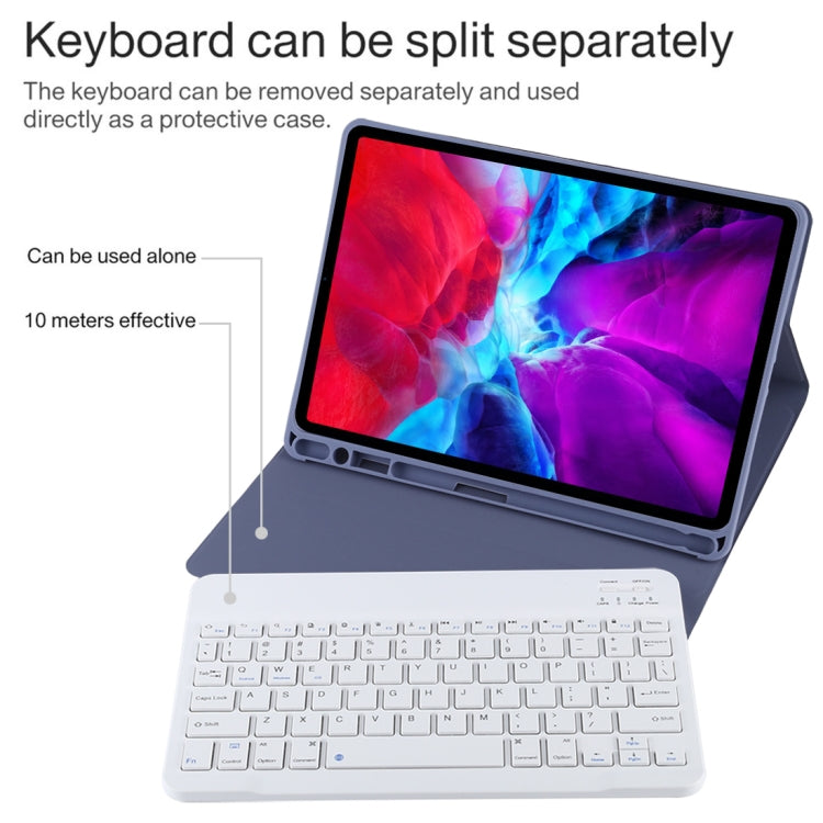 TG11B Detachable Bluetooth White Keyboard + Microfiber Leather Tablet Case for iPad Pro 11 inch (2020), with Pen Slot & Holder