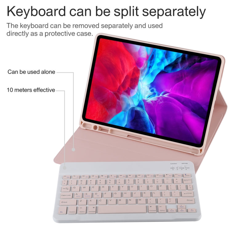 TG11B Detachable Bluetooth Pink Keyboard + Microfiber Leather Tablet Case for iPad Pro 11 inch (2020), with Pen Slot & Holder