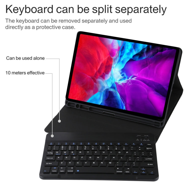 TG11B Detachable Bluetooth Black Keyboard + Microfiber Leather Tablet Case for iPad Pro 11 inch (2020), with Pen Slot & Holder, Black Keyboard