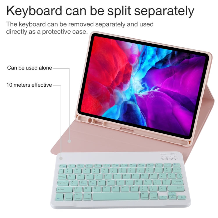 TG11B Detachable Bluetooth Green Keyboard + Microfiber Leather Tablet Case for iPad Pro 11 inch (2020), with Pen Slot & Holder