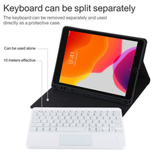 Load image into Gallery viewer, TG-102BCS Detachable Bluetooth White Keyboard + Microfiber Leather Tablet Case for iPad 10.2 inch / iPad Air (2019), with Touch Pad &amp; Backlight &amp; Pen Slot &amp; Holder, White Keyboard