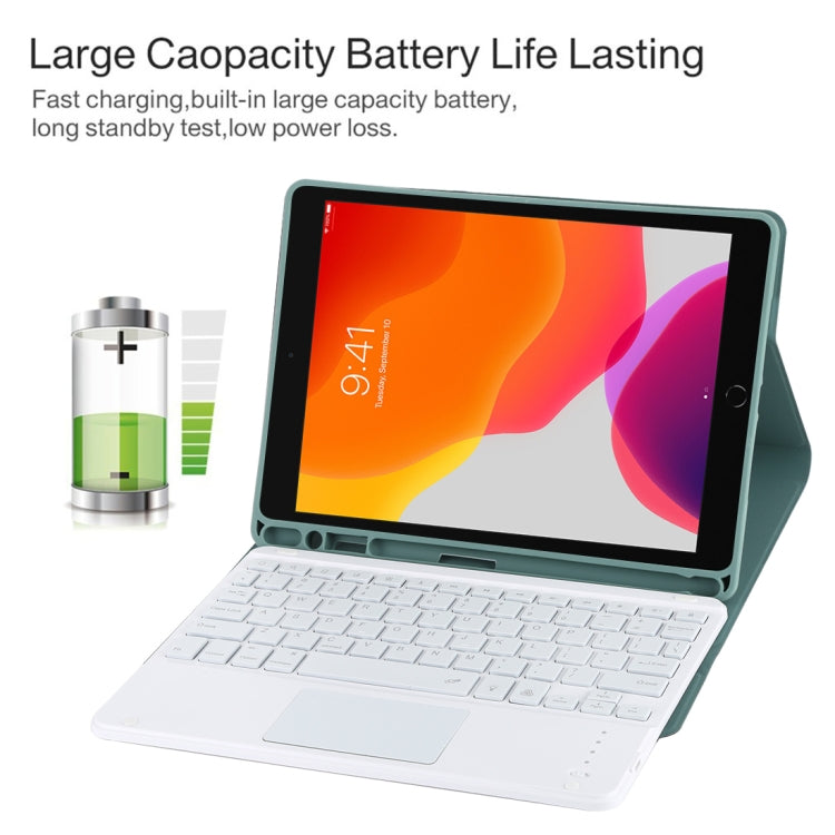 TG-102BCS Detachable Bluetooth White Keyboard + Microfiber Leather Tablet Case for iPad 10.2 inch / iPad Air (2019), with Touch Pad & Backlight & Pen Slot & Holder