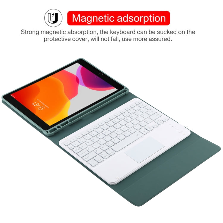 TG-102BCS Detachable Bluetooth White Keyboard + Microfiber Leather Tablet Case for iPad 10.2 inch / iPad Air (2019), with Touch Pad & Backlight & Pen Slot & Holder