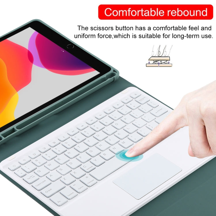 TG-102BCS Detachable Bluetooth White Keyboard + Microfiber Leather Tablet Case for iPad 10.2 inch / iPad Air (2019), with Touch Pad & Backlight & Pen Slot & Holder